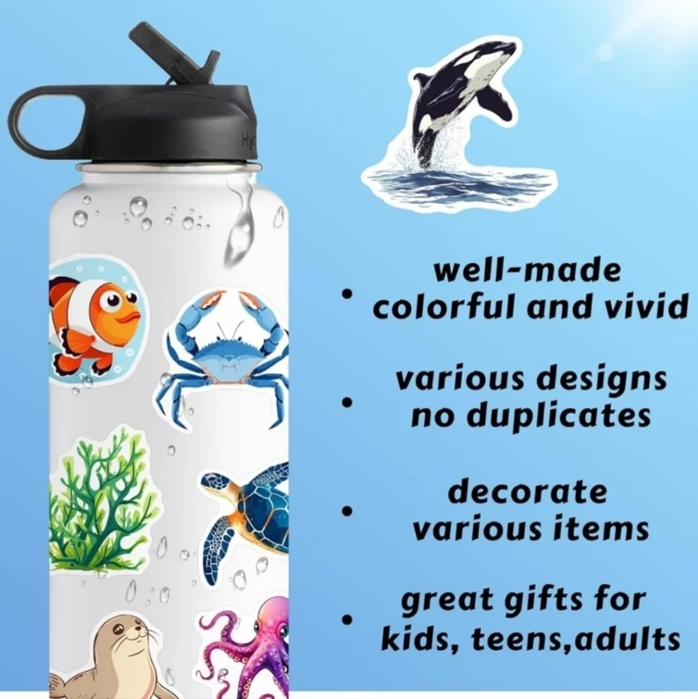 100 pc Cute Colorful Fish and Marine Life Sticker Set